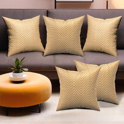 RUBOXA Gold-Toned Set of 5 Striped Square Cushion Covers-18