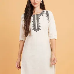 Brownverse Women Embroidered Flared Sleeves Khadi Kurta-picture-21