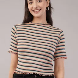 Nalax Designs Horizontal Stripes Printed Short Sleeves Round Neck Top-picture-23