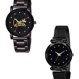 CSAMON Women Pack Of 2 Bracelet Style Straps Analogue Watch Metal_queen_379_Black_12-image-55