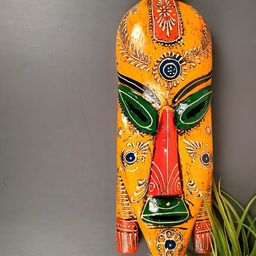 apka mart Orange & Green Wooden Nazar Battu African Masks Tribal Masks Wall Decor-picture-19