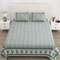 TrueYarns White & Grey Ethnic Motifs 210 TC King Bedsheet with 2 Pillow Covers-image-121