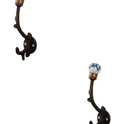IndianShelf Brown & White 2 Pieces Floral Tree Printed Ceramic Wall Hooks-20