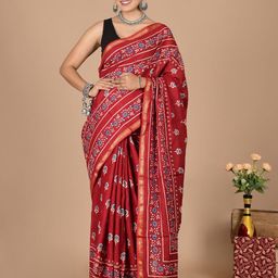 THE FAMILIAR HANDICRAFTS Floral Zari Pure Cotton Ikat Saree-image-74