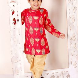 Superminis Girls Ethnic Motifs Printed Angrakha Pure Cotton Kurta with Dhoti Pants-36
