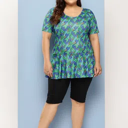 Aarika Abstract Printed Plus Size Round Neck Swim Suit With Goggle-11