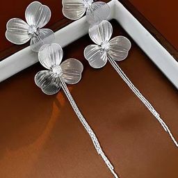 Krelin Silver-Plated Rhinestones Studded Floral Shaped Drop Earrings-image-75
