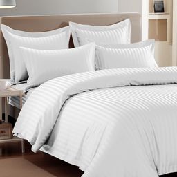 Story@home White Striped 300 TC Queen Bedsheet with 2 Pillow Covers-image-101