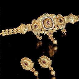 fabula Stone-Studded & Beaded Antique Choker Jewellery Set-image-72