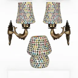 Somil Indore Mosaic Decorative Lamp Combo of Matching Wall Lamp & Table Lamp, Multi Compatible with LED, Size: 14 X 14 X 18 Cm, Pack of 3.-image-84