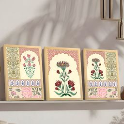 Art Street Peach-Coloured & Green 3 Pieces Mughal Painting Wall Art-20