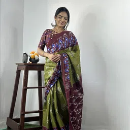 HERE&NOW Geometric Printed Pure Cotton Bagru Saree-6