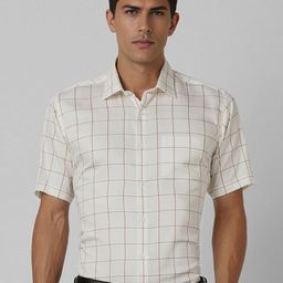 Van Heusen Men Spread Collar Windowpane Checked Cotton Slim Fit Formal Shirt-picture-21