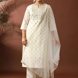 Jaipur Kurti Women Floral Embroidered Regular Beads and Stones Kurta with Trousers & With Dupatta-image-59