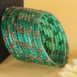 LAVAZZA Set Of 12 Cubic Zirconia Studded Glass Bangles-image-27