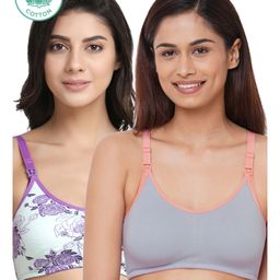 Inner Sense Organic Antimicrobial Soft feeding Bra  Pack of 2  - Lavender & Purple Floral Print-image-19