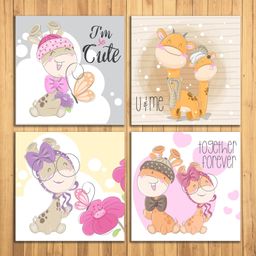 Wens Cute Cartoon Sparkle Laminated Wall Panels Set of 4 - Multicolour-21
