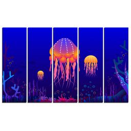 Wens Shiny Jelly Fish Velvet Laminated Wall Art With 5 Panels - Multicolor-image-49