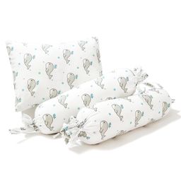 The White Cradle Cot Pillow and 2 Bolsters Set with Fillers Whale Print - Grey-image-49