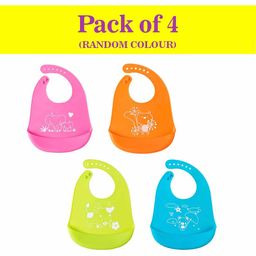 Syga Waterproof Silicone Bibs with Crumb Catcher - Pack of 4(Color May Vary)-image-27