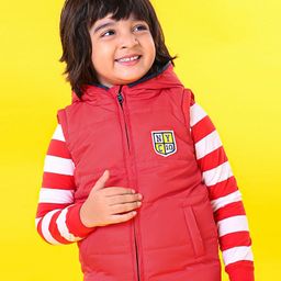Babyhug Sleeveless Hooded Jacket Text Patch - Red-21