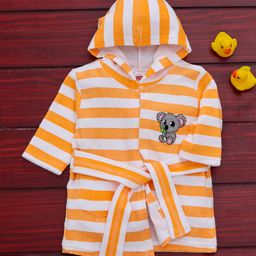 Babyhug Full Sleeves Striped Bath Robe - Orange-image-3