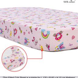 Babyhug Premium 100% Cotton Fitted Crib Sheet Castle Print Regular - Pink-image-17