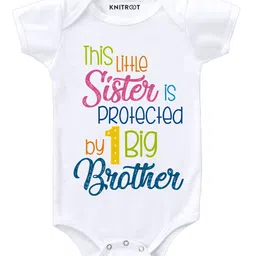 KNITROOT Half Sleeves This Little Sister Print Onesie - White-picture-8