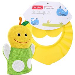 Set of 2 Combo - Babyhug Fruit Shape Bath Glove - Green Babyhug Baby Shampoo Cap - Yellow-6
