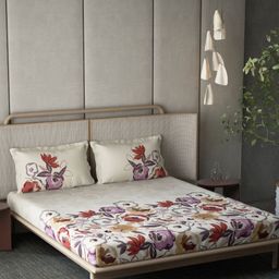 DDecor Esteem Beige & Red Floral Printed 210 TC Cotton Queen Bedsheet Set 2.74 m x 2.74 m-image-28