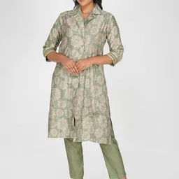 Bindigasm Floral Printed V-Neck Long Jacket With Trousers-image-89