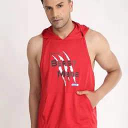 BLUEFICUS Printed Cotton Hooded Vest A_301-Gym Hooded Vest-Red-M-42