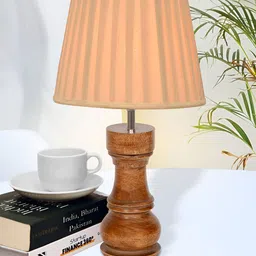 Homesake White Textured Wood Industrial Frusturical Shaped Table Lamp-13