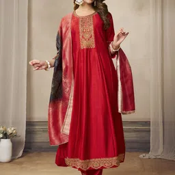 all about you Floral Embroidered Regular Anarkali Kurta with Trousers & Dupatta image 3