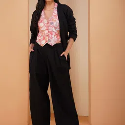Stitchinc Flare It Abstract Printed Cotton Linen Waistcoat & Trouser With Jacket-image-48