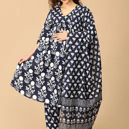 The Mom Store Women Ethnic Motifs Printed Empire Pure Cotton Kurta with Trousers & With Dupatta-image-78