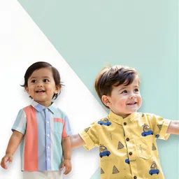 KIDGARB Multi Polycotton Cutaway Collar Printed Shirts-image-100