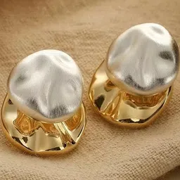 VAGHBHATT Women Textured Silver-Gold Dual Tone Abstract Stud Earrings-picture-48