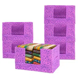 Kuber Industries Purple & Navy Blue 6 Pieces Printed Cloth Organisers-40