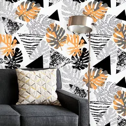 ArtzFolio Printed UV-Resistant Anti-Bacterial Abstract Tropical Leaves And Triangles Peel & Stick Wallpaper-image-99