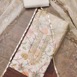 DIVASTRI Floral Embroidered Beads & Stones Organza Unstitched Dress Material-image-88