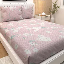 Athom Living Pink & White Printed Cotton 180 TC Double Queen Bedsheet Set-2.24 m x 2.44 m-image-92