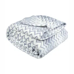 VAS COLLECTIONS Grey & White Geometric Fleece AC Room 300 GSM Single Bed Blanket-12