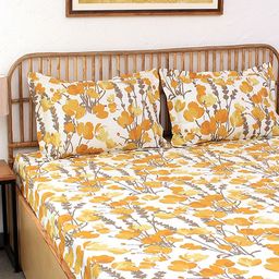 House This Yellow & White Floral 180 TC Queen Bedsheet with 2 Pillow Covers-image-28