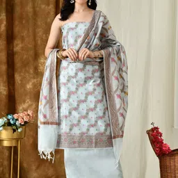 THE WEAVERS SHOP BY RAAVI Chanderi Unstitched Dress Material-picture-33