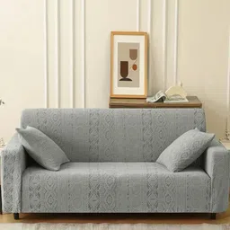 Lukzer Grey Printed Polyester 1 Piece Sofa Cover With Arms-image-86