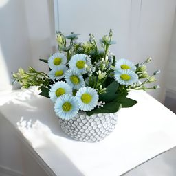 Art Street White 1 Pieces Daisy Artificial Flower With Pot-33