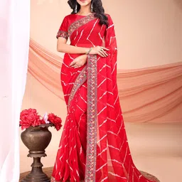 Leelavati Striped Printed Pure Georgette Bandhani Saree With Embroidered Border-image-51