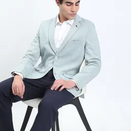 SHOWOFF Men Sea Green Cotton Slim Fit Blazer-picture-16