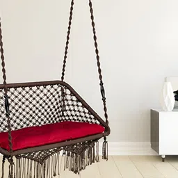Swingzy Brown & Red Textured Hammock Swing With Cushion Set-44